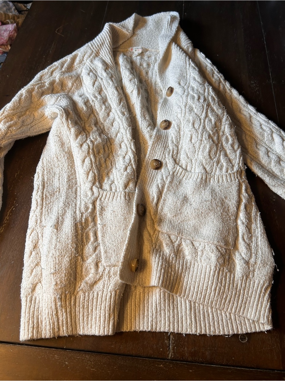 Crewcuts Cream Cable Knit Shawl Collar Button Cardigan
